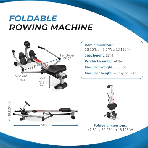 Stamina BodyTrac Glider Hydraulic Rowing Machine with Smart Workout App - Rower Workout Machine with Cylinder Resistance - Up to 250 lbs Weight Capacity