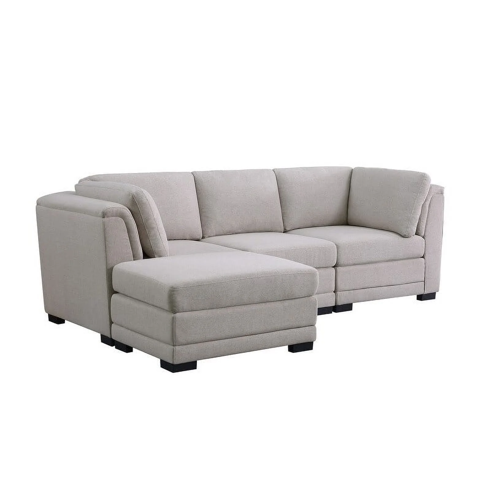 Kristin Light Gray Linen Fabric Reversible Sectional Sofa with Ottoman