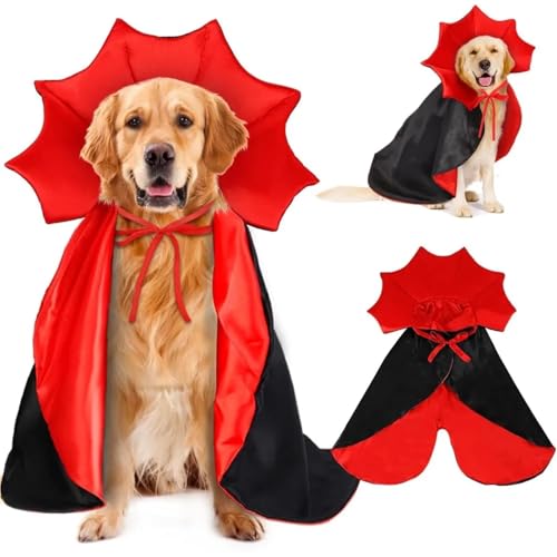 Halloween Cat and Dog Vampire Costume, Halloween Pet Cape Devil Costume Adjustable Red Black Cape(Black red,M 8-11kg)