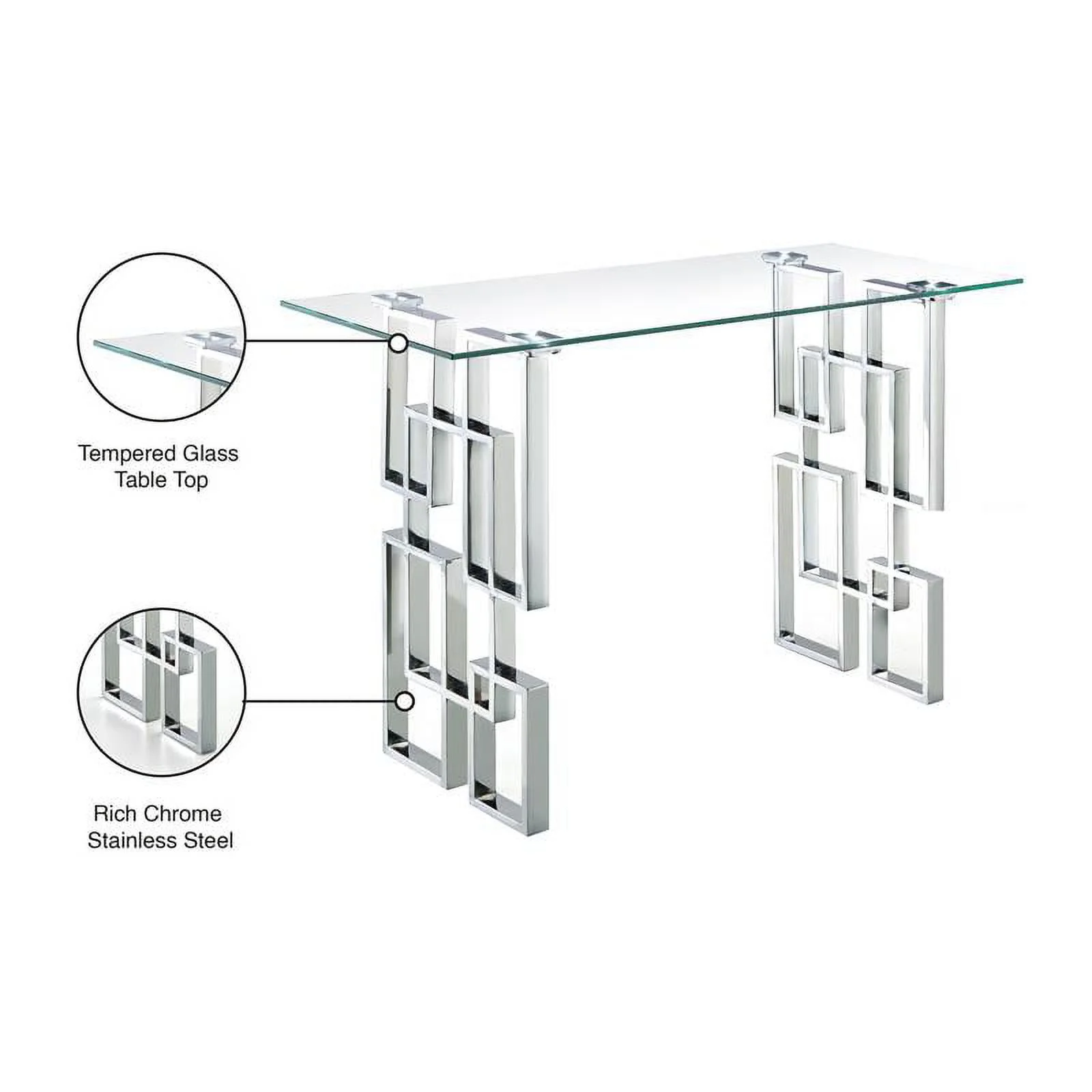 Meridian Furniture Alexis Glass Top Console Table with Durable Chrome Base