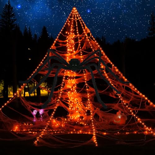 Halloween Spider Web Lights Decoration 250 LED Light up Spider Webs Halloween Decorations Outdoor with 59