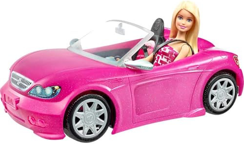 Barbie Playset with Sparkly Pink 2-Seater Toy Convertible Car Featuring Glam Details & Fashion Doll in Sundress & Sunglasses