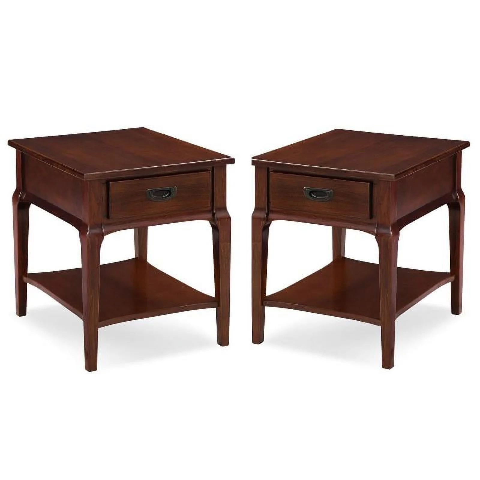 Home Square 2-Piece Furniture Drawer End Table Set in Heartwood Cherry