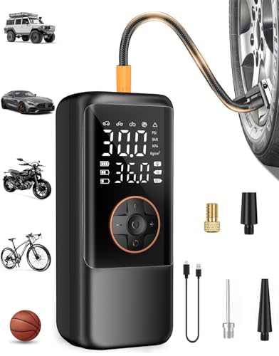 Tire Inflator Portable Air Compressor, 150PSI Air Compressor for Car Tires, Cordless Bike Pump with Tire Pressure Gauge & LED Light, Tire Pump for Cars, Motorcycles, Bikes, Balls