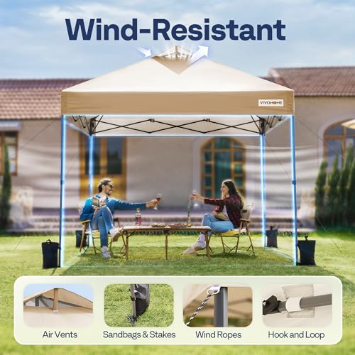 VIVOHOME 10x10ft Pop Up Canopy Tent One Push Setup Outdoor Portable Shelter Tent Heavy Duty with Wheel Carry Bag and 4 Sandbags, White
