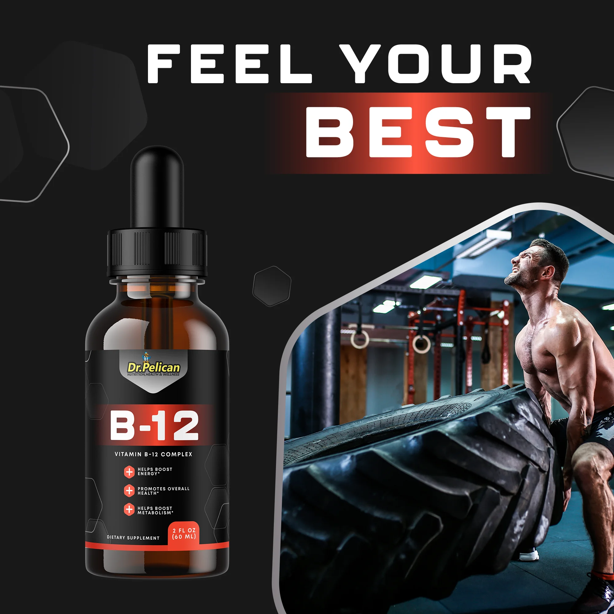 Vitamin B-12 Liquid Drops-Energy/Metabolism-60ml 2fl oz-Dr.Pelican