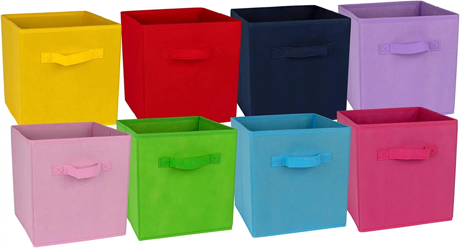 Klozenet 11 inch cube storage bins 8-pack, Multi Colored kids storage cubes, for Home, Kids Room, Nursery and Playroom, Closet and Toys Organization,/ toy storage bins (colorful)