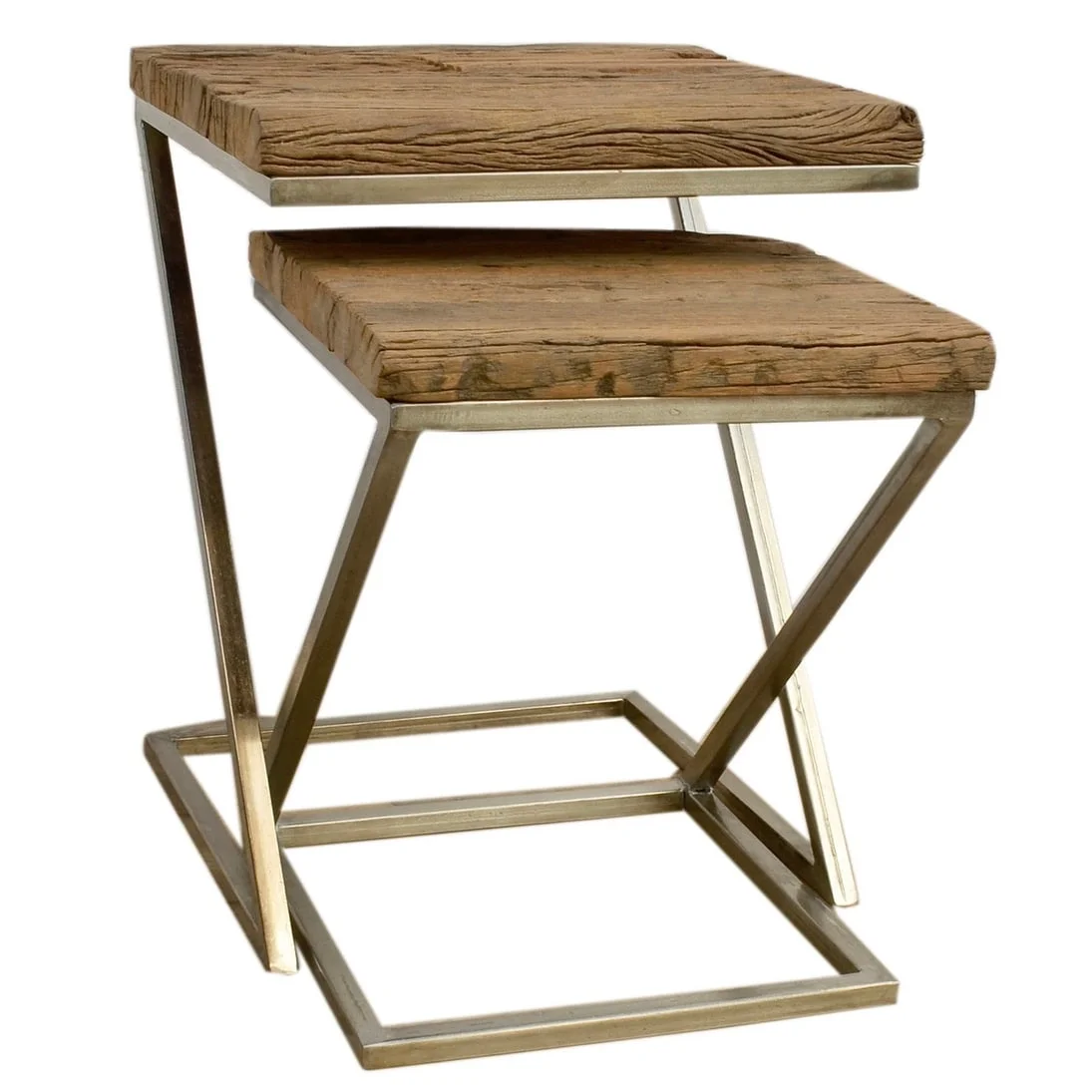 Wood Square Nesting Tables ALTA with Silver Base