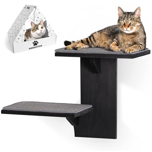 Cat Wall Shelves Two Large Steps for Cats to Climb and Rest on as a Bed - Thick Solid Wood Cat Wall Shelf with Sisal Scratching Post - Window cat Shelf