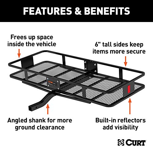 CURT 18152 60 x 24-Inch Basket Hitch Cargo Carrier, 500 lbs Capacity, Black Steel, 2-in Fixed Shank