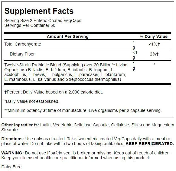 Solaray Multidophilus 12 Strain Probiotic | 20 Billion CFU | Healthy Gut Support | 50 Servings | 100 Enteric VegCaps