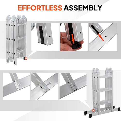 LUISLADDERS Folding Ladder Multi-Purpose Aluminium Extension 7 in 1 Step Heavy Duty Combination EN 131 Standard (12.5 Feet)