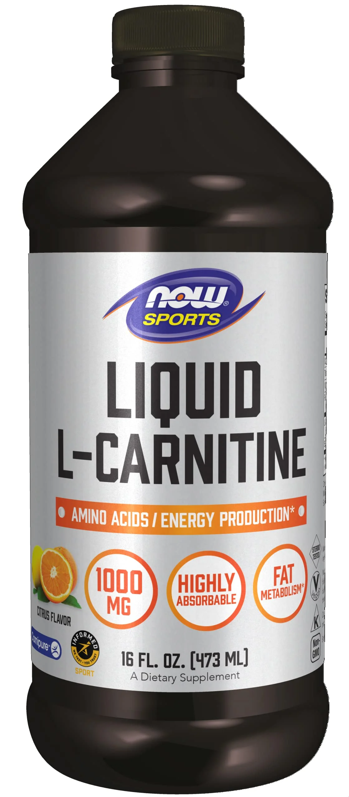 Now Sports Nutrition, L-Carnitine Liquid 1000 Mg, Highly Absorbable, Citrus, 16-Ounce