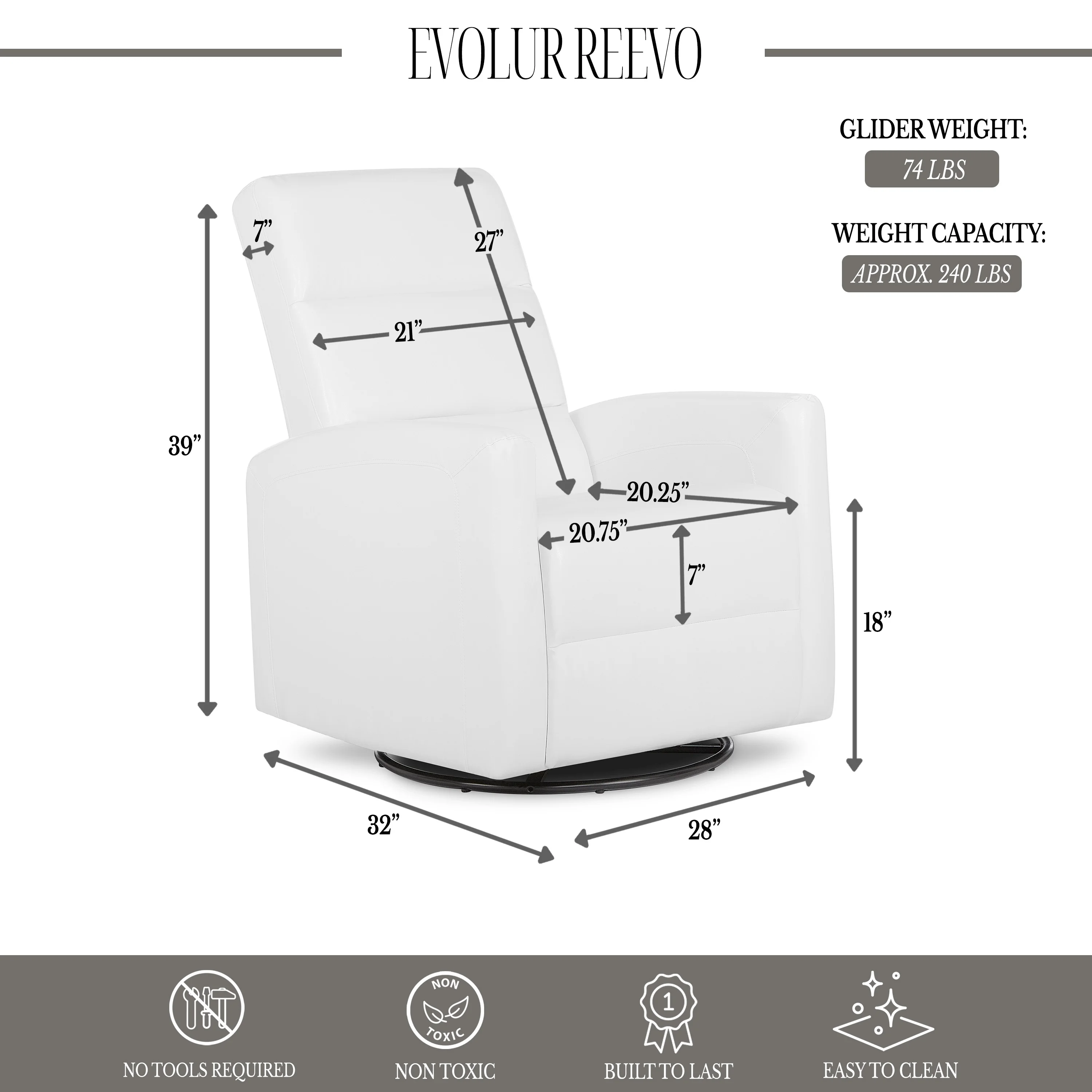 Evolur Reevo Swivel Glider In White