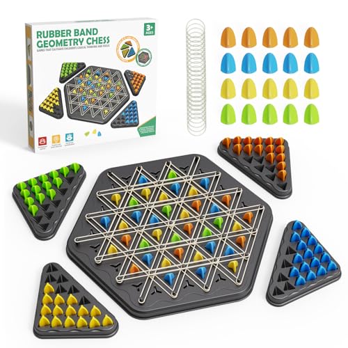 Chain Triangle Chess Game, Strategy Board Games for Kid 6-8-12, Chess Board Games for Adults, Family Games for Kids Adults, Triangle Rubber Band Game, 2 to 4 Players, Kids Christmas Birthday Gifts