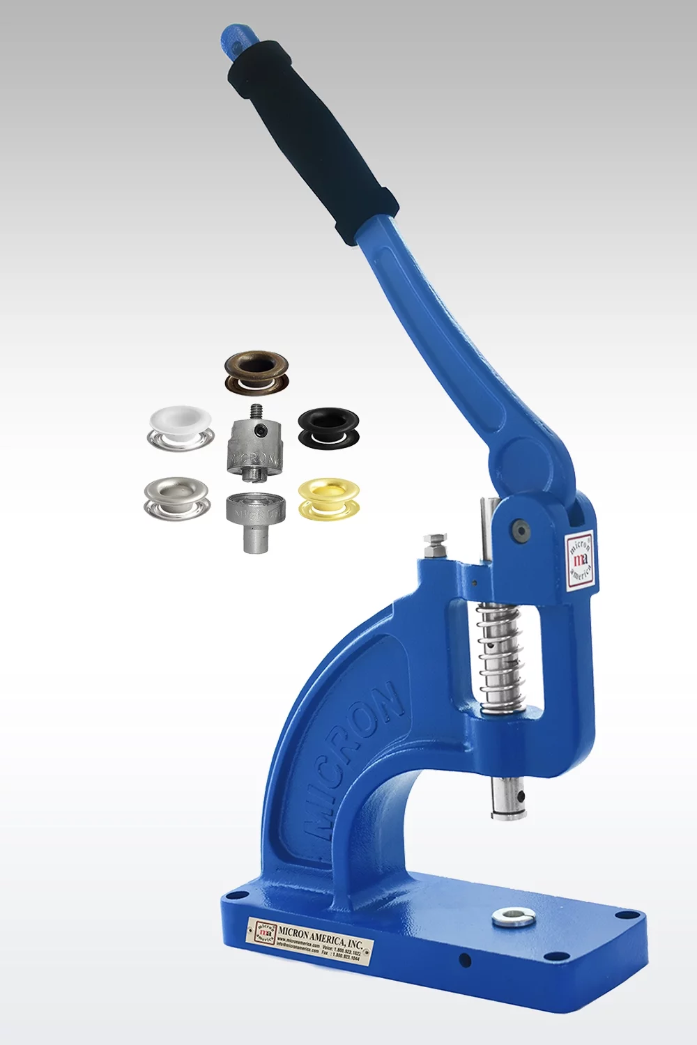 MICRON TEP-3 Fastener Attaching Machine with #2 Self-Piercing Dies and #2 Antique Brass Plated Self-Piercing Grommets and Washers