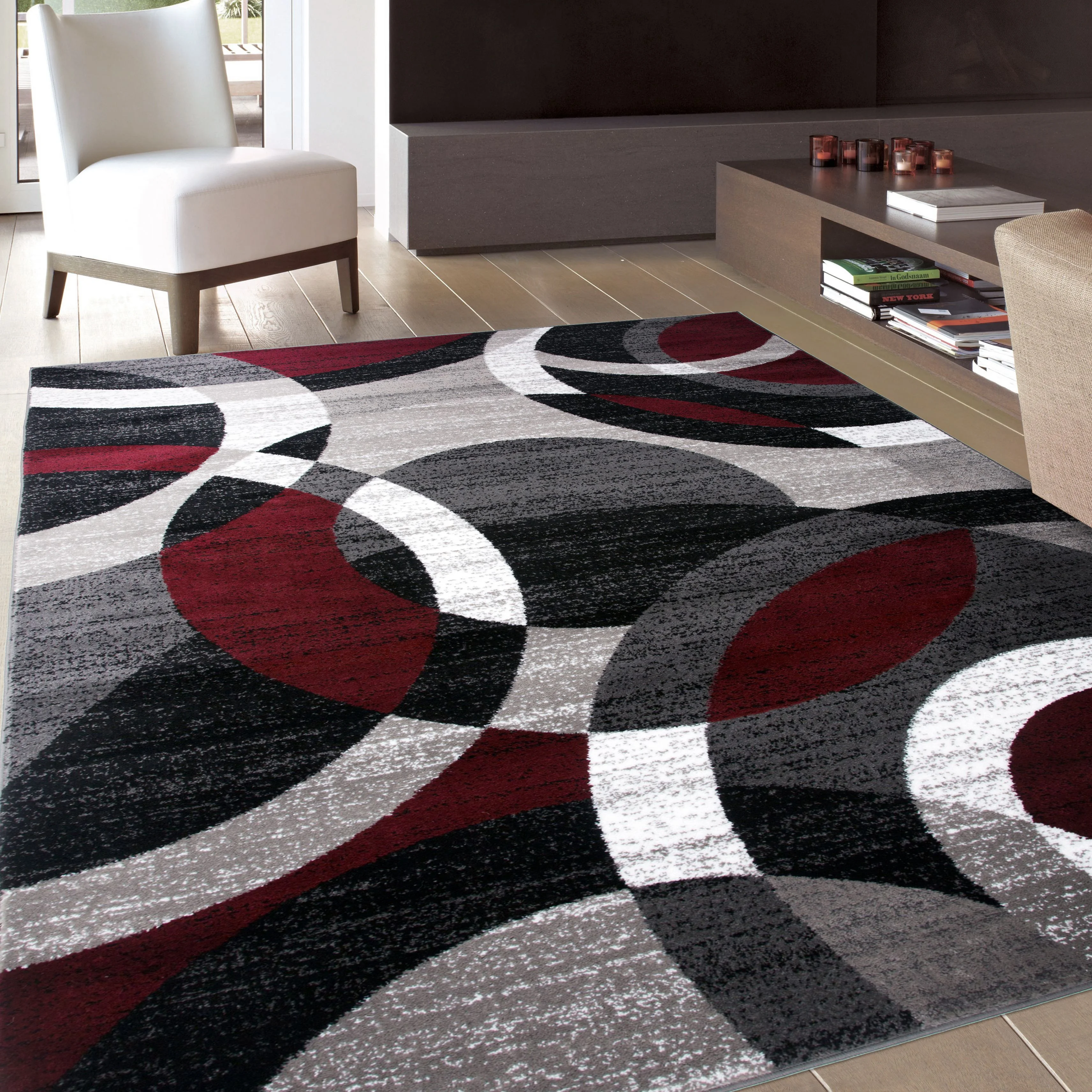 World Rug Gallery  Geometric Circles Area Rug Red 3'3