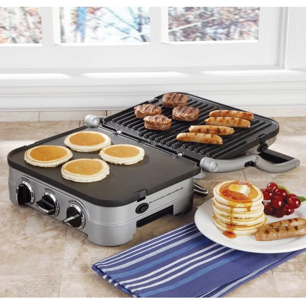 Restored Cuisinart 5-in-1 Griddler with Waffle Plates Attachment (Brushed Stainless Steel) (Refurbished)