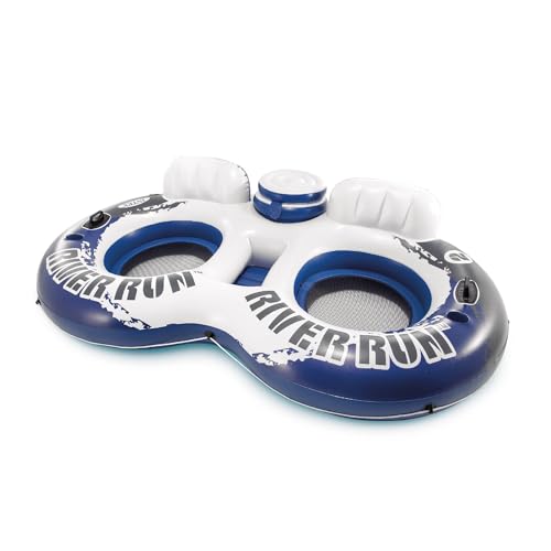 INTEX 58825EP River Run 1 Inflatable Floating Lounge: Comfortable Backrest – Built-in Cup Holders – Durable Grab Handles – All Around Grab Rope – 220lb Weight Capacity– Blue