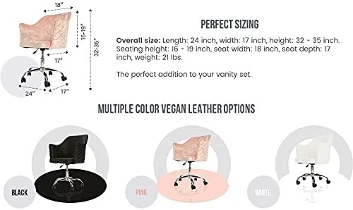 Impressions Vanity Coco Quilted Velvet Desk Chair with Wheels,Home Office Chair with Adjustable Height(White)