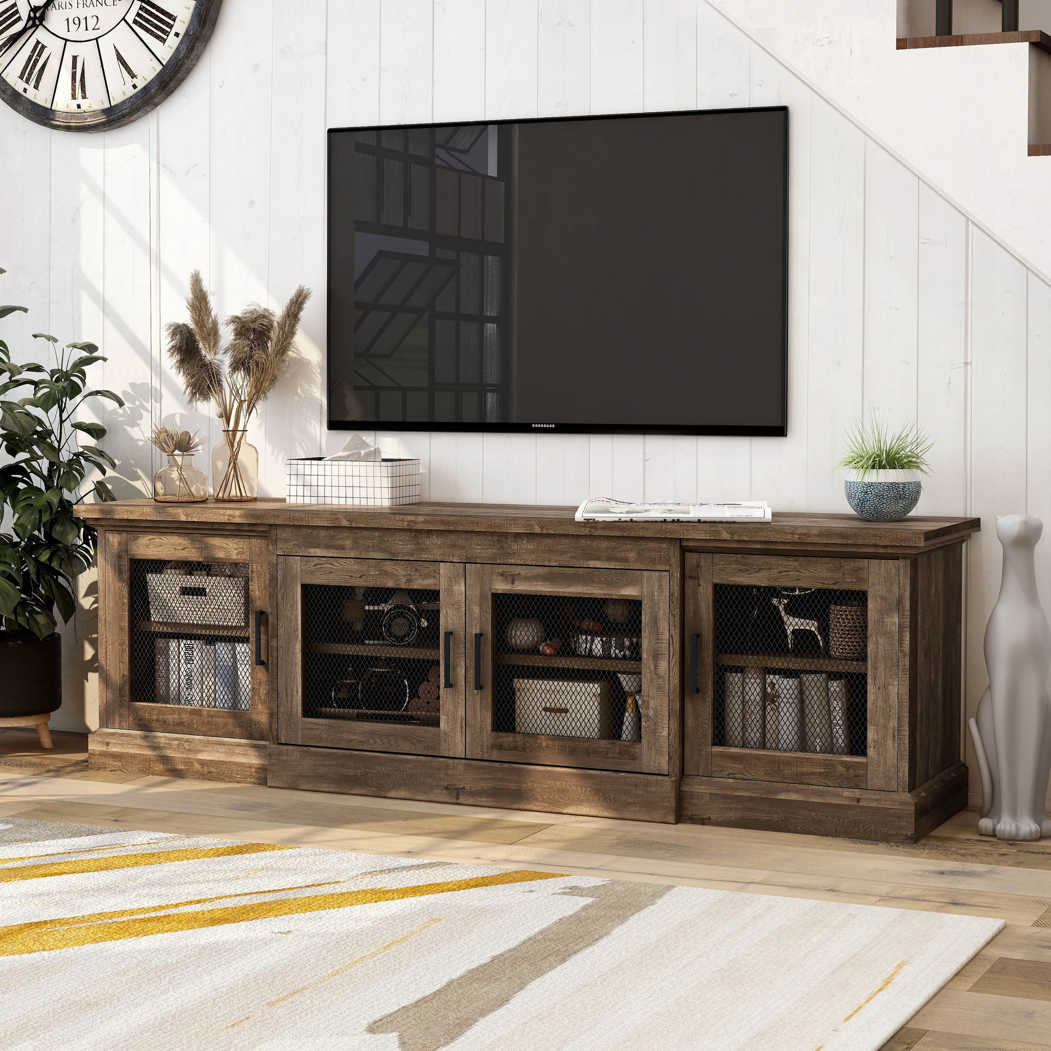 Denhour DH BASIC Rustic Reclaimed Oak 69-inch Wide 6-Shelf TV Stand by