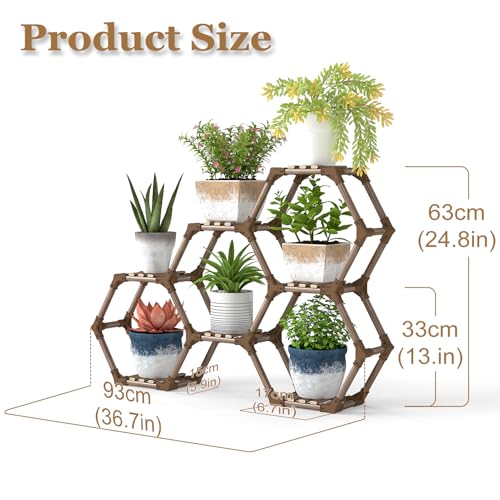 Tikea Plant Stand Indoor Hexagonal Plant Stand for Multiple Plants Indoor Outdoor Large Wooden Plant Shelf Creative DIY 6 Tiered Flowers Stand Rack for Living Room Balcony Patio Window