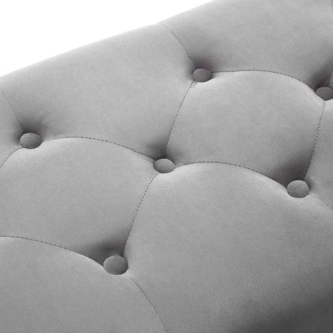 Rectangular Velvet Ottoman with Metal Base, Gray and Golden, Luxury Home Furniture