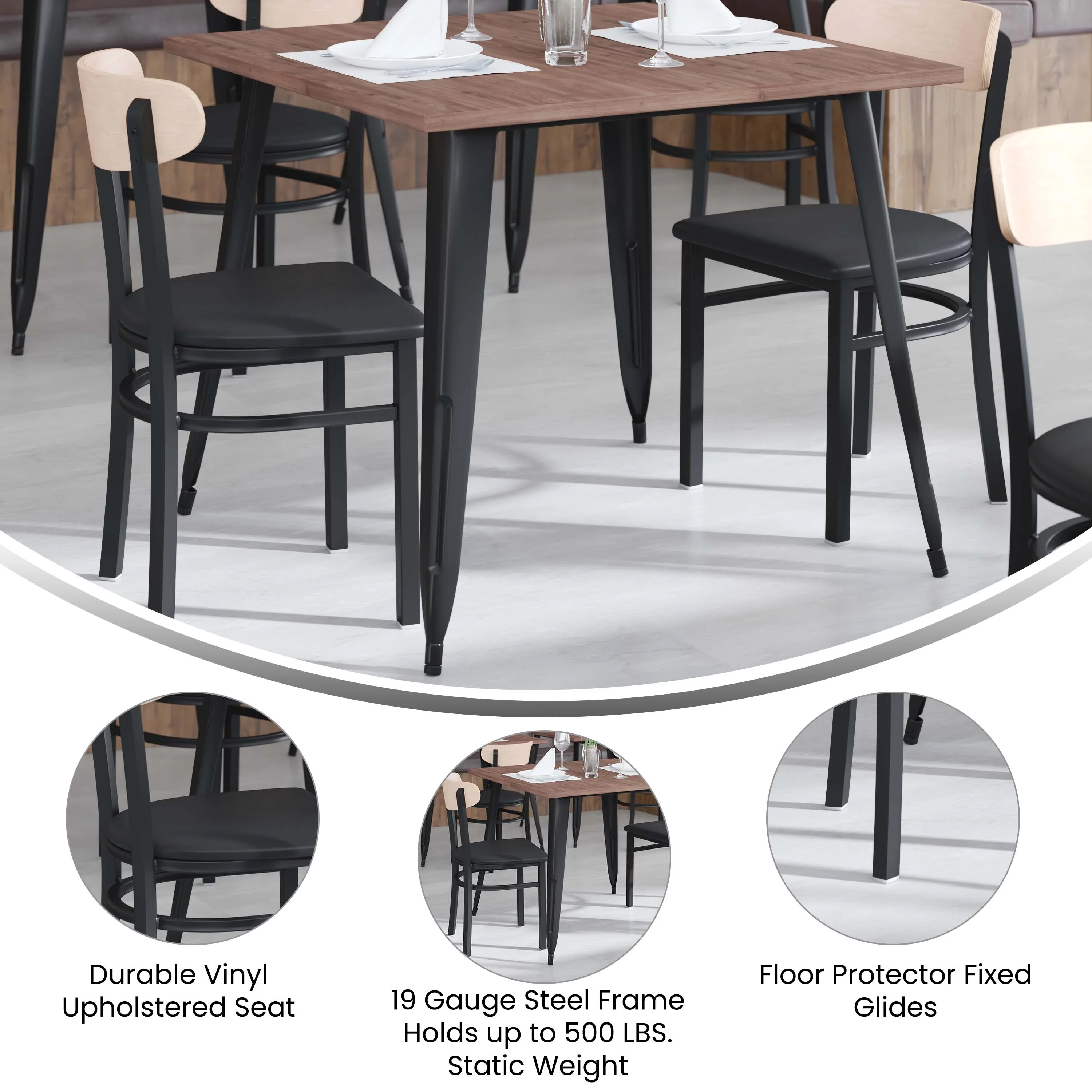 Flash Furniture Wright Metal/Wood Restaurant Chair, Natural Birch/Black