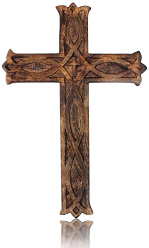 IBLAY Wooden Religious Catholic Crucifix Cross Wall Hanging 18 x 12 Inches Carvings Living Room Home Decor Accent Church Chapel Altar Wall Art Decor