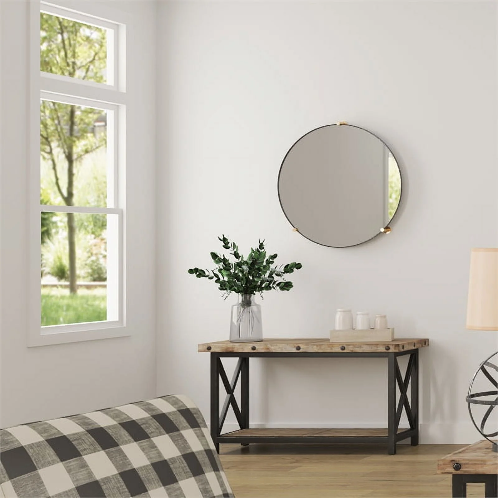 Homestyles Portman Brown Sofa Table with Metal Frame and Exposed Bolt Heads