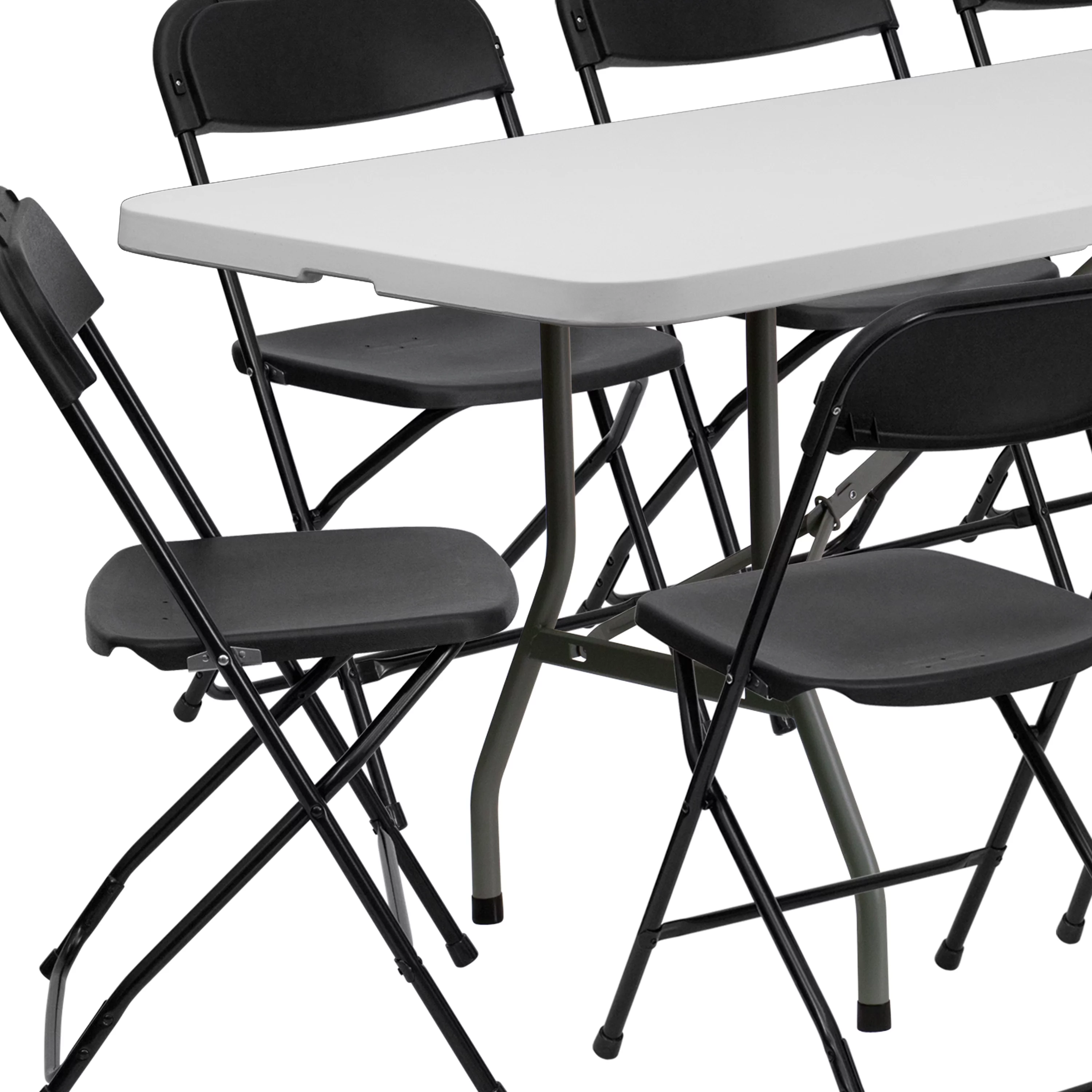 Emma + Oliver 8' Bi-Fold White Plastic Event/Training Folding Table Set w/ 10 Folding Chairs