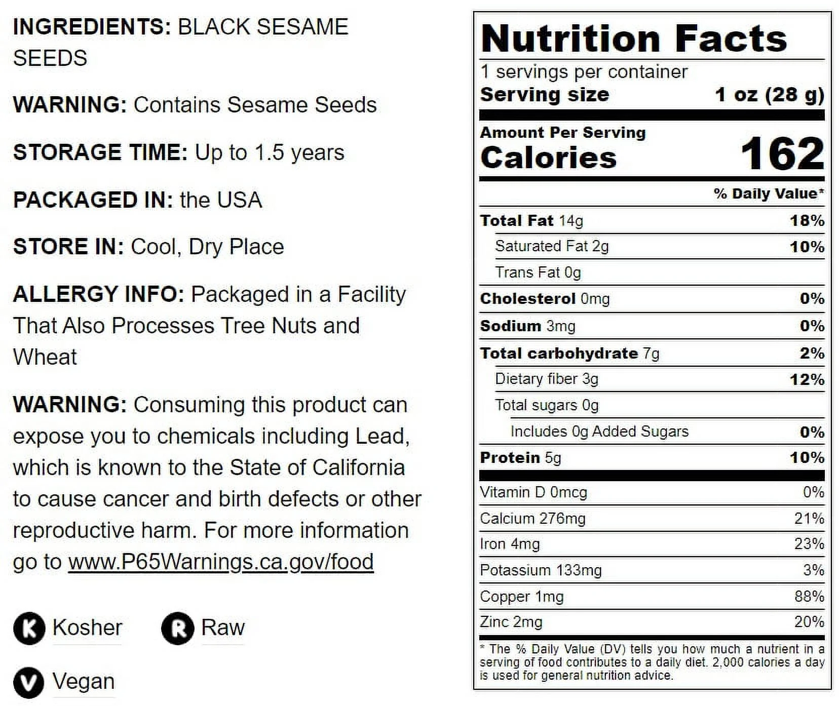 Black Sesame Seeds, 16 Pounds — Raw, Vegan, Kosher — by Food to Live