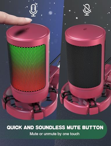 FIFINE Gaming USB Microphone for PC PS5, Condenser Mic with Quick Mute, RGB Indicator, Tripod Stand, Pop Filter, Shock Mount, Gain Control for Streaming Discord Twitch Podcasts Videos- AmpliGame