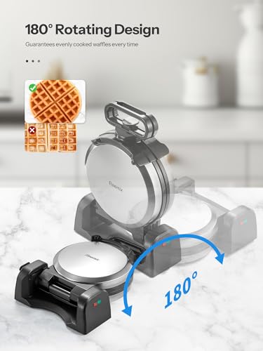 Classic Waffle Iron, Double Belgian Waffle Maker 180°Flip, 1400W Waffle Iron 8 Slices, Rotating & Nonstick Plates with Removable Drip Tray, Cool Touch Handles, Stainless Steel (8 Slices)