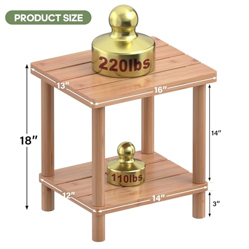 Outdoor Side Table, 2-Tier Small Outdoor Table for Patio, Adirondack Side Tables for Outside or Indoor, Bamboo End Table for Pool, Porch, Weather Resistant Easy Maintenance-Dark Blue