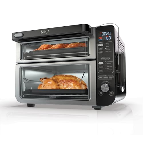 Ninja DCT451 12-in-1 Smart Double Oven with FlexDoor, Thermometer, FlavorSeal, Smart Finish, Rapid Top Convection and Air Fry Bottom , Stainless Steel