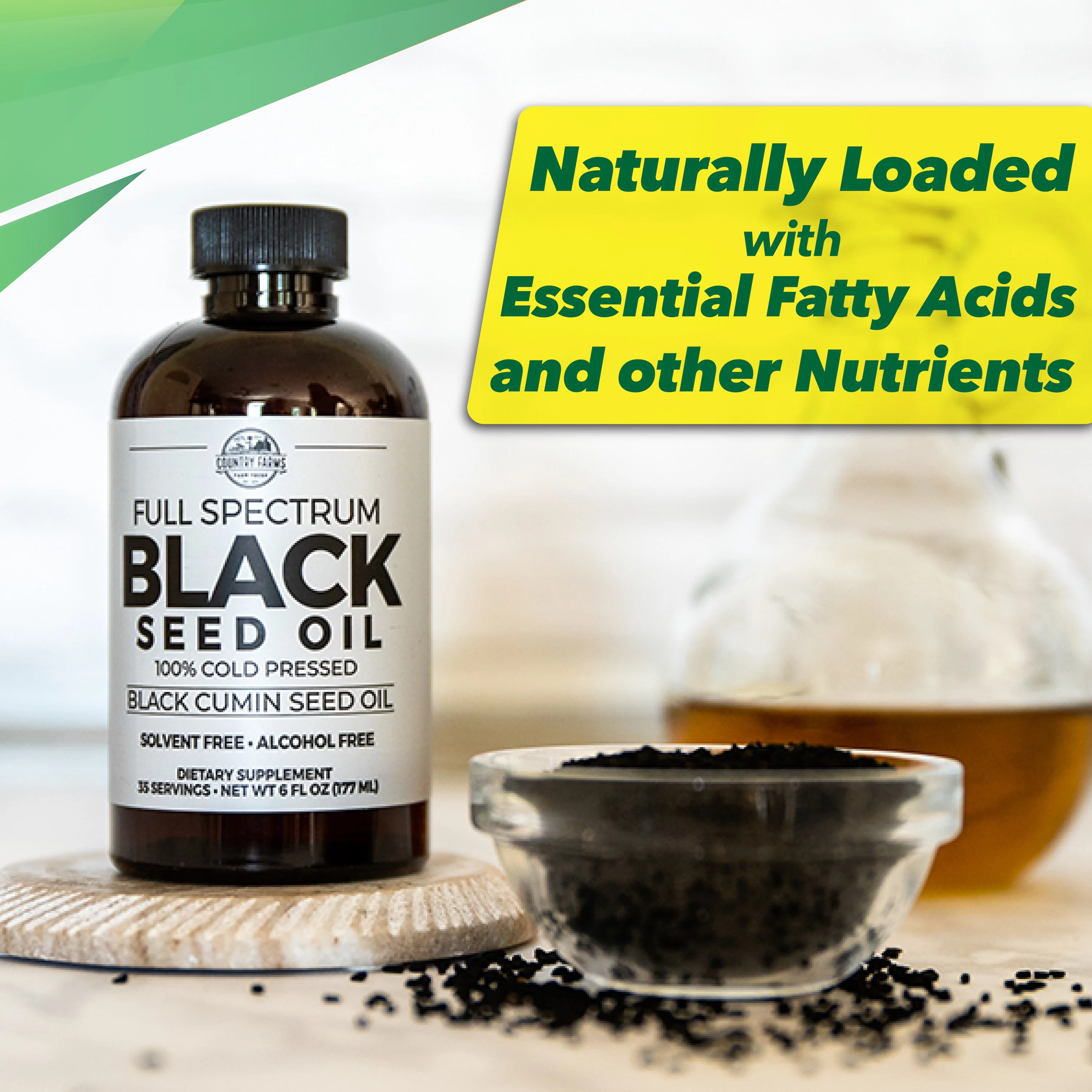 Country Farms Black Seed Oil Dietary Supplement, Black Cumin Seed Oil, Full Spectrum, Cold Pressed, 6 fl. oz., 35 Servings