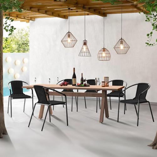 Amopatio Outdoor Dining Chairs Set of 6, Rattan Patio Chairs Wicker, Stackable Indoor-Outdoor Chair, Bistro, Deck, Yard, Porch, Restaurant Stack Chair, Black