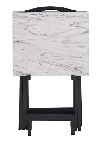 Linon Nikki Brown Faux Marble Tray Table Set