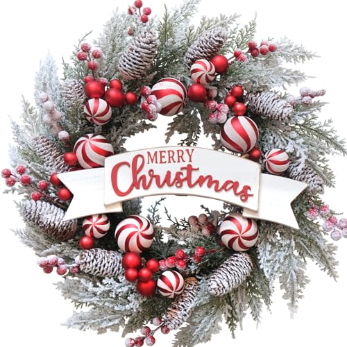 Large Christmas Wreath for Front Door Soft Touch Green Norfolk Pine Wreath for Indoor Outdoor Window Wall, Winter Holiday Home Decor