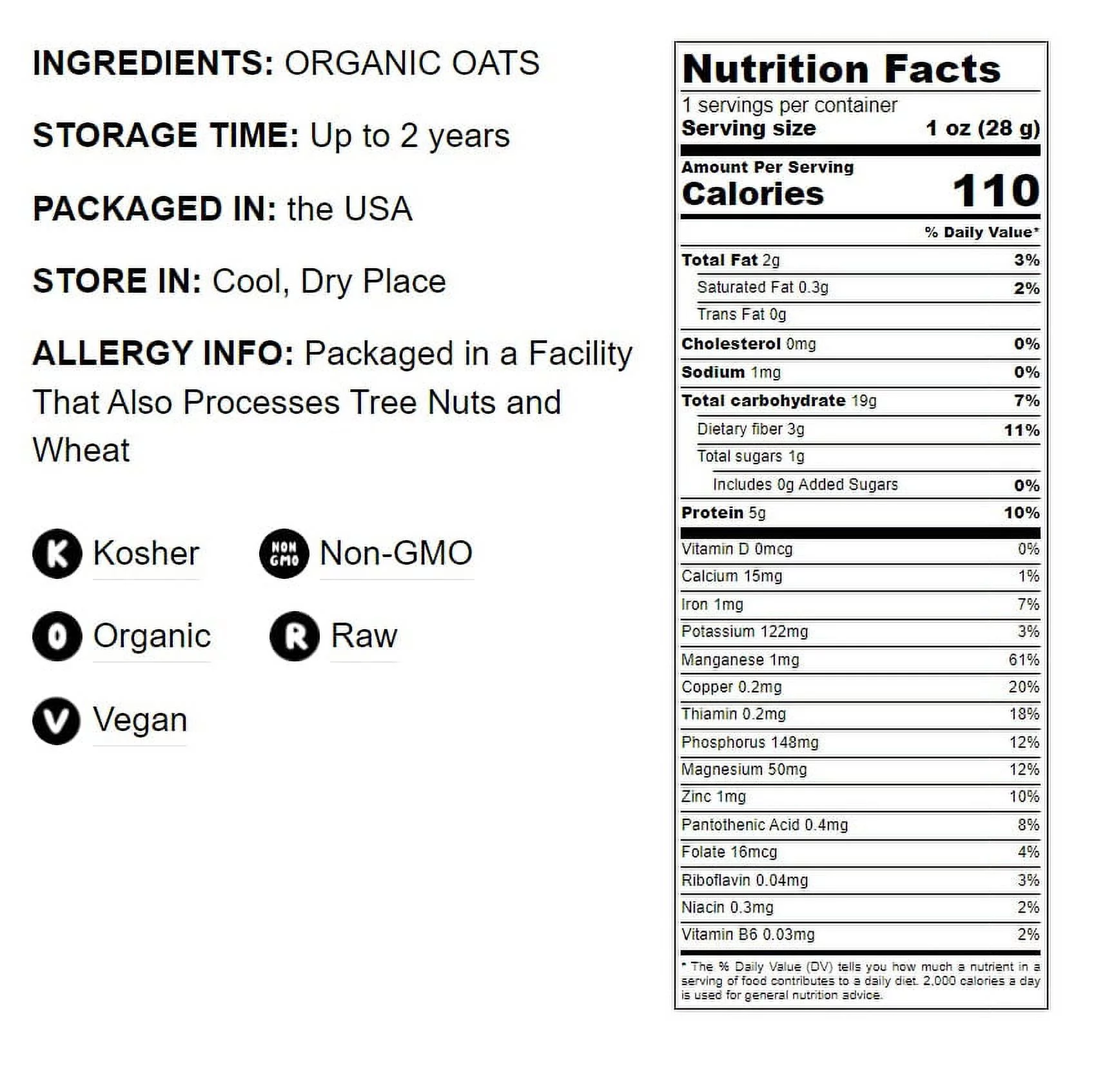 Organic Rolled Oats, 5 Pounds — Non-GMO, Kosher, Raw, Vegan — by Food to Live