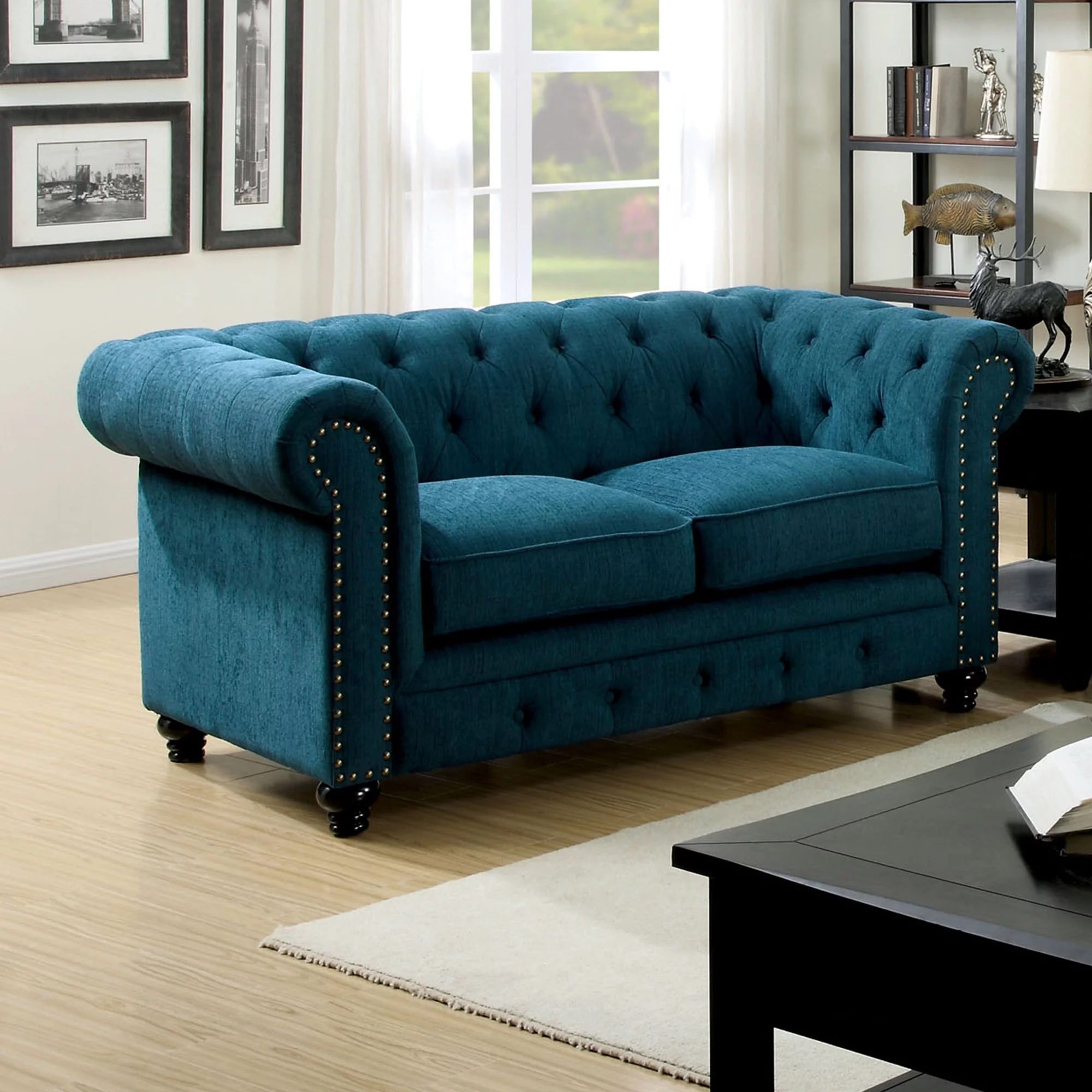 Nyssa Traditional Tufted Tuxedo Loveseat, Multiple Colors