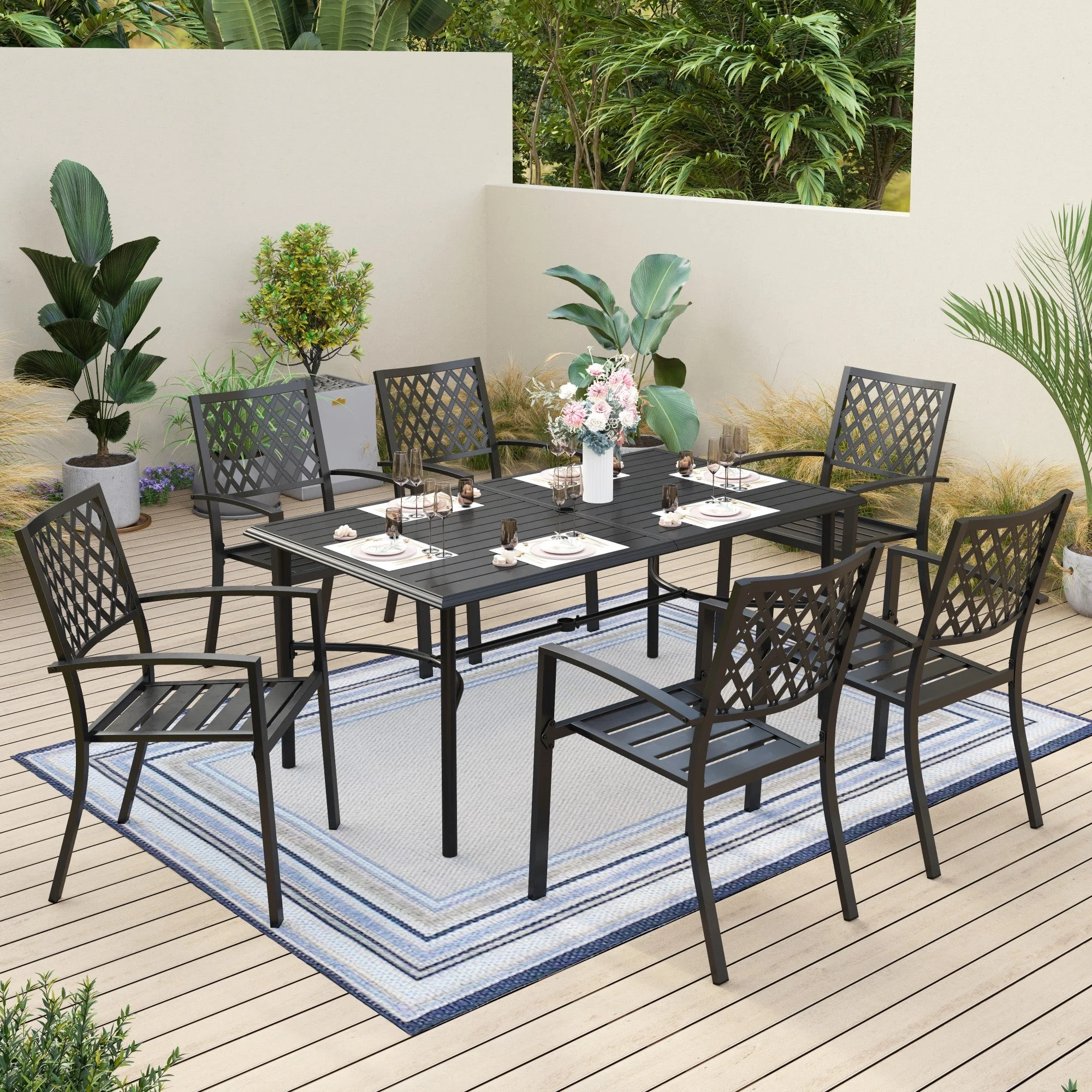 Sophia & William 7 Piece Outdoor Patio Dining Set Metal Furniture Table and Stackable Chairs