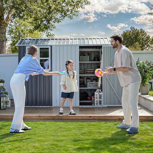 DWVO 6x4ft Storage Shed for Outdoors, Metal Sturdy Weatherproof Tool Locker with Secure Door and Ventilation for Equipment, Mowers, Bikes, Outdoor Spaces, Dark Gray