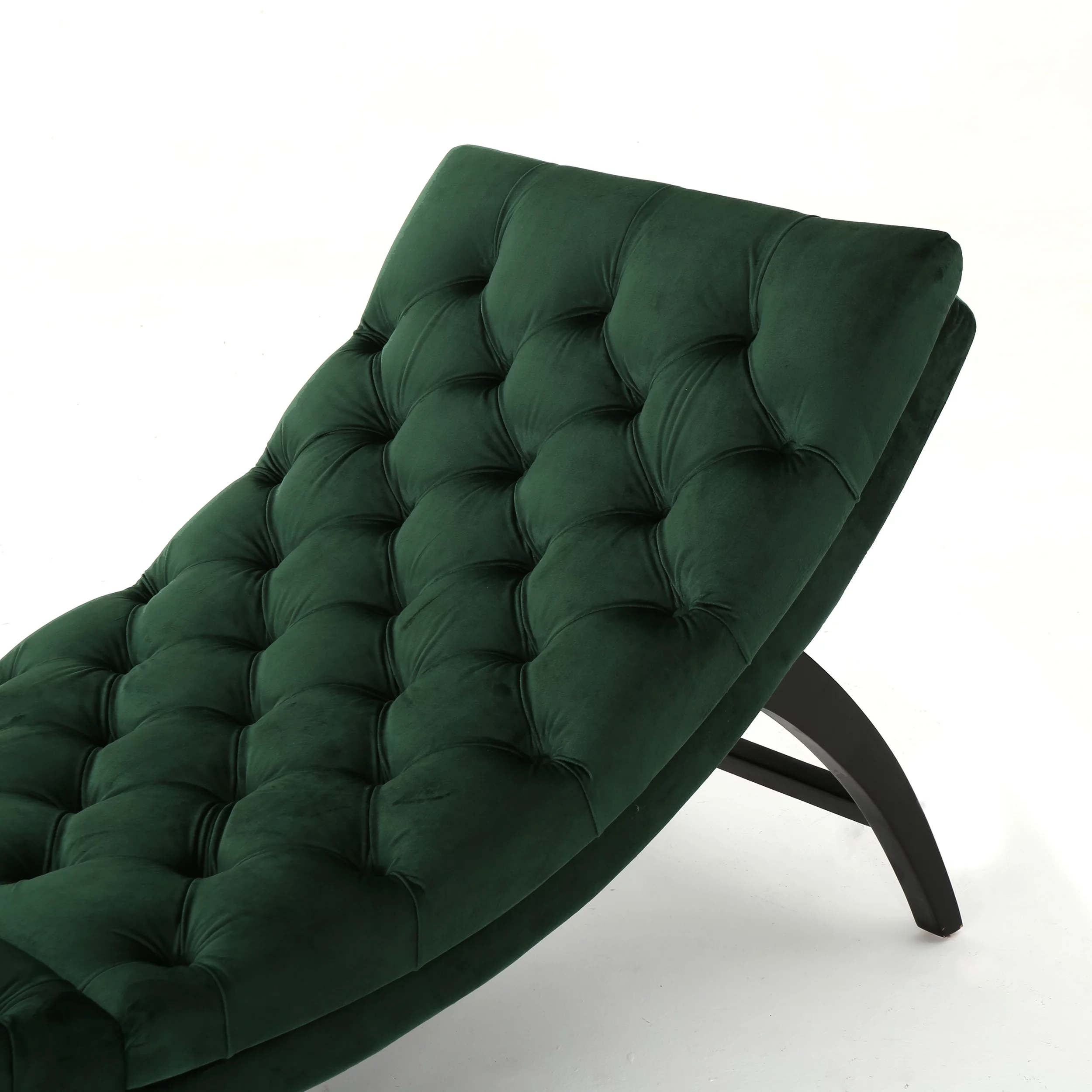 Grasby Tufted Emerald Velvet Chaise Lounge, Emerald and Expresso