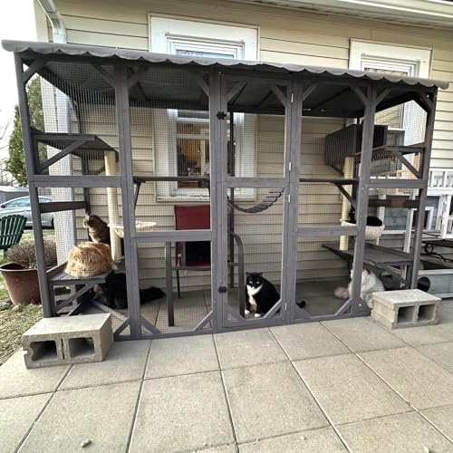 Catio Outdoor Cat Enclosure Window Cat House Wall Mounted Wooden Cat Cage with Scratching Posts,Resting Box