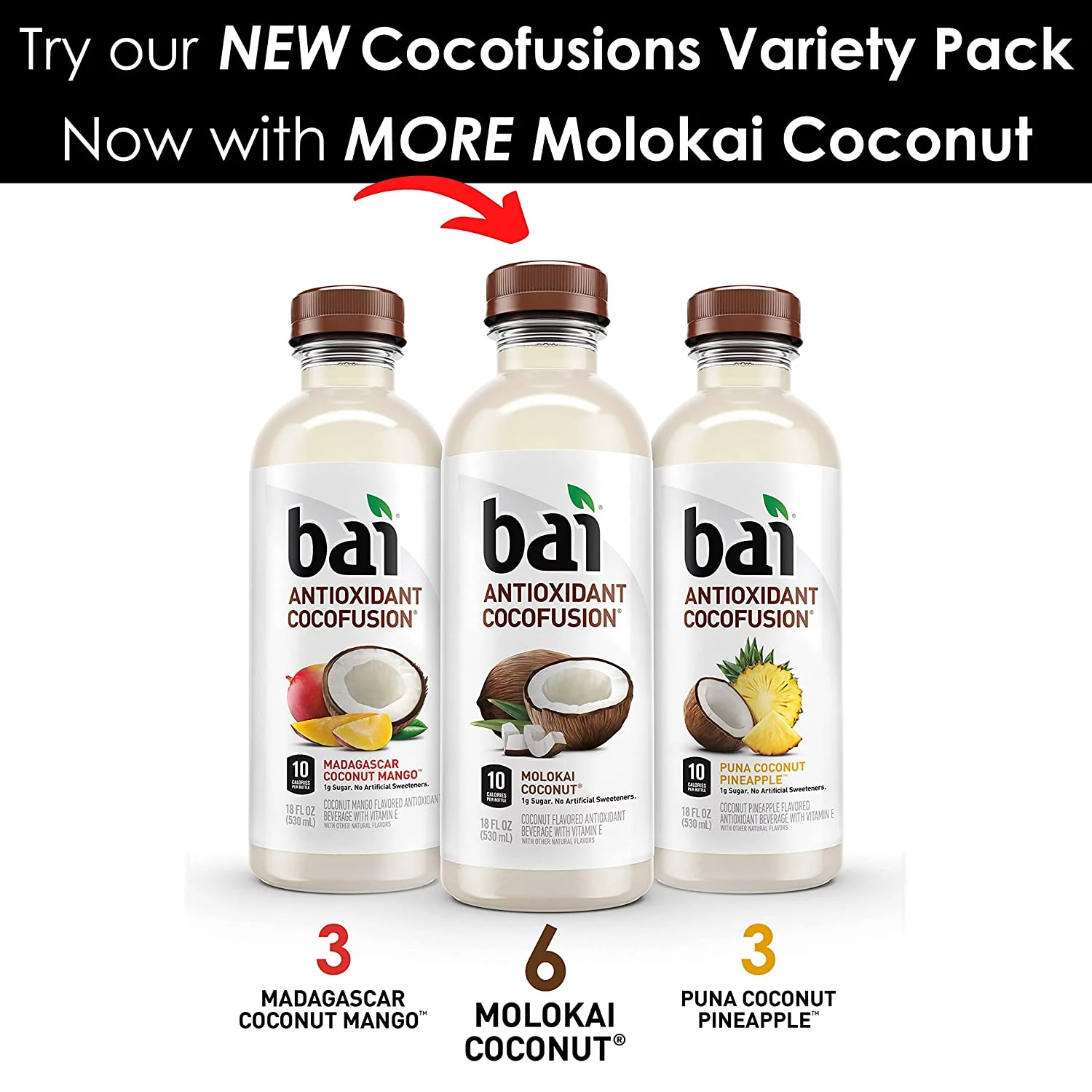Bai Cocofusions Variety Pack, 18 fl oz bottles, 12 pack
