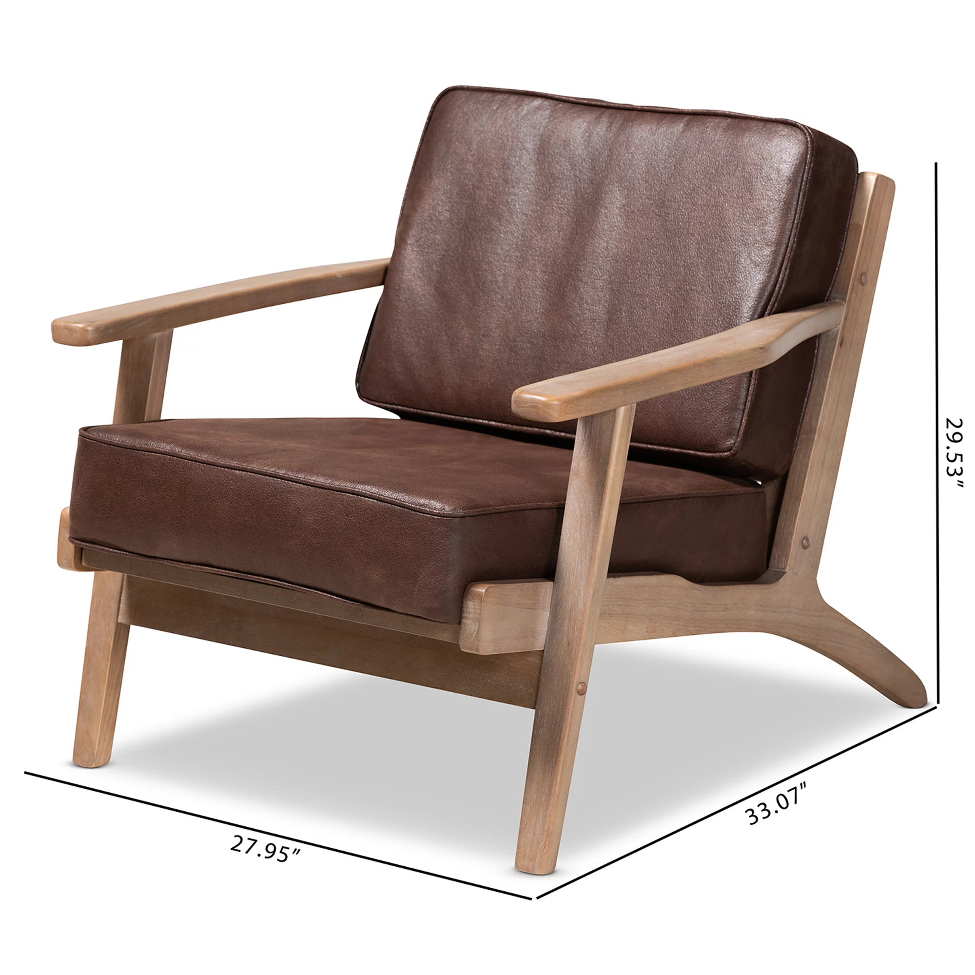 Baxton Studio Sigrid Mid-Century Modern Dark Brown Faux Leather Effect Fabric Upholstered Antique Oak Finished Wood Armchair