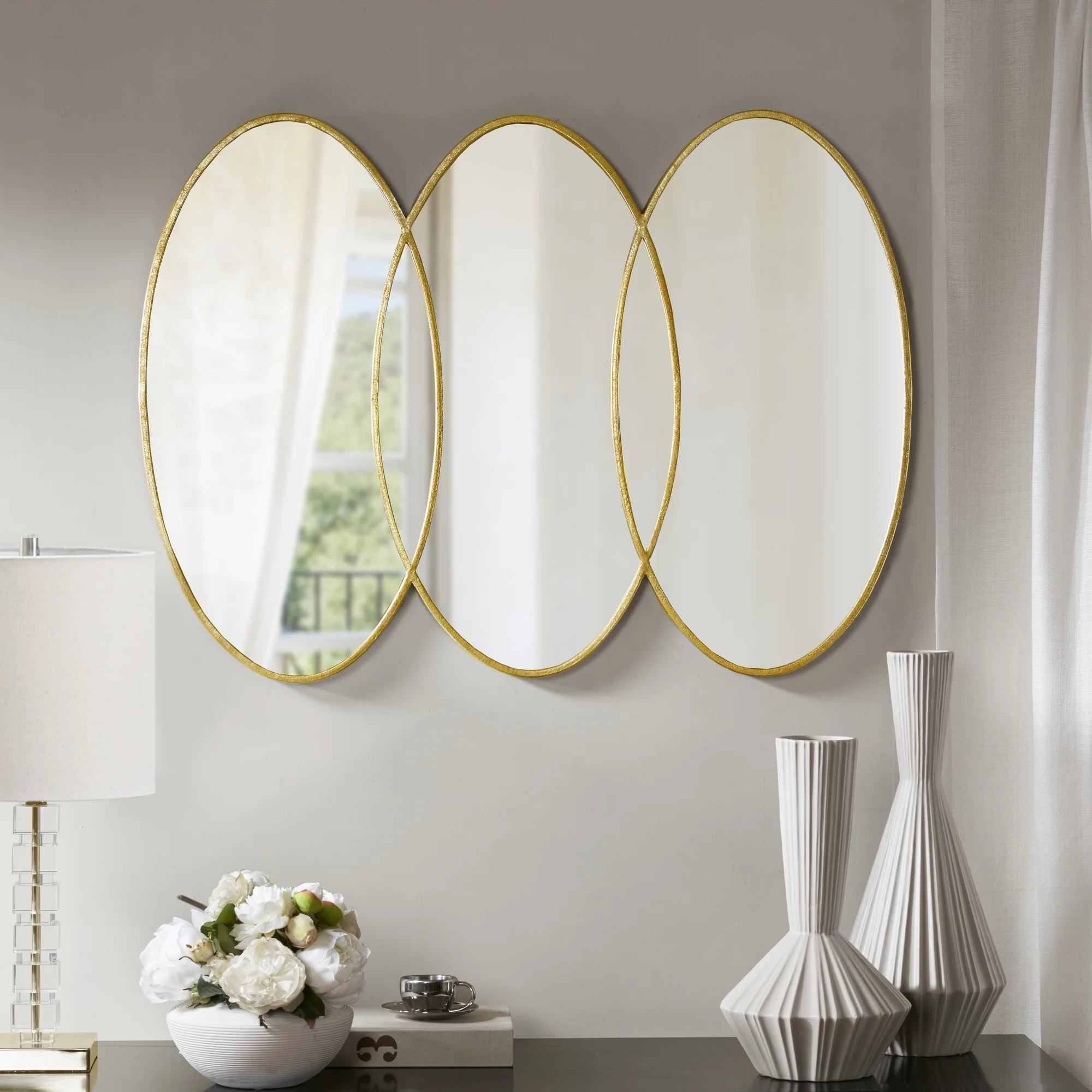 Madison Park Signature Eclipse Modern Contemporary Glam Luxury Gold Trio Wall Mirror, 40