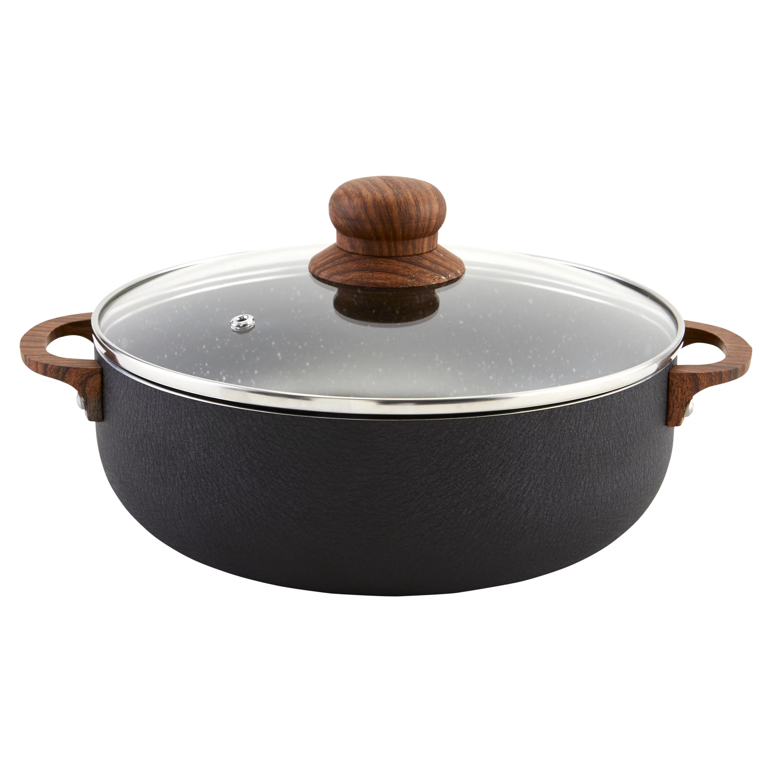 Imusa 6.9QT Black Stone Aluminum Nonstick Caldero (Dutch Oven) with Wood Look Handles & Knob